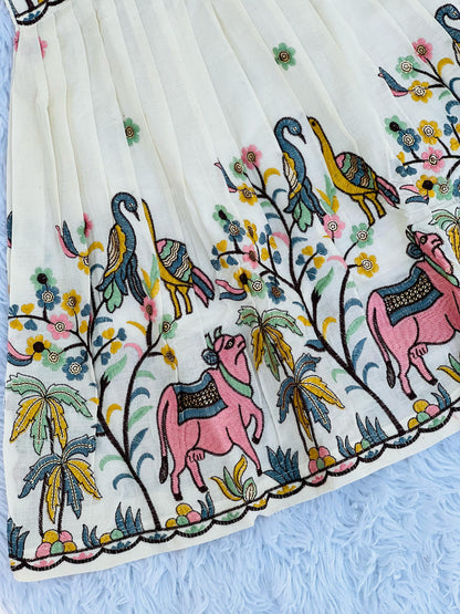 Exquisite  Embroidery Work Pure Khadi Cotton Kids Sleeve Frock