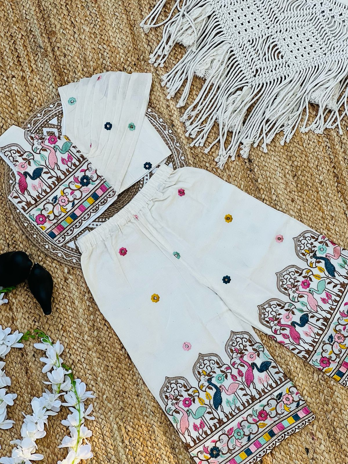 Super Hit  Embroidery Work on Khadi Cotton Fabric Kids Cord-Set