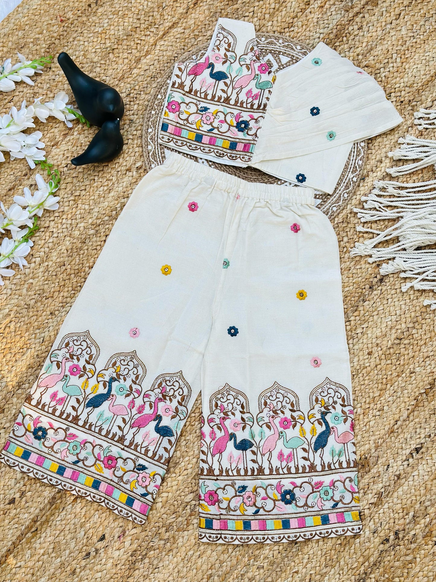 Super Hit  Embroidery Work on Khadi Cotton Fabric Kids Cord-Set