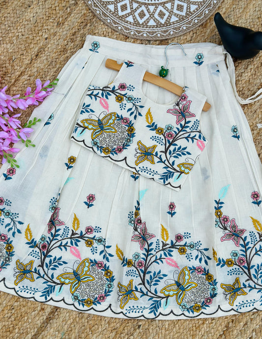 Blossom Pure Cotton Fabric Embroidery work Embroidery Lahenga Choli