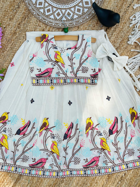 Comfy Premium Cotton Silk Flower work Lhengha with Top for kids