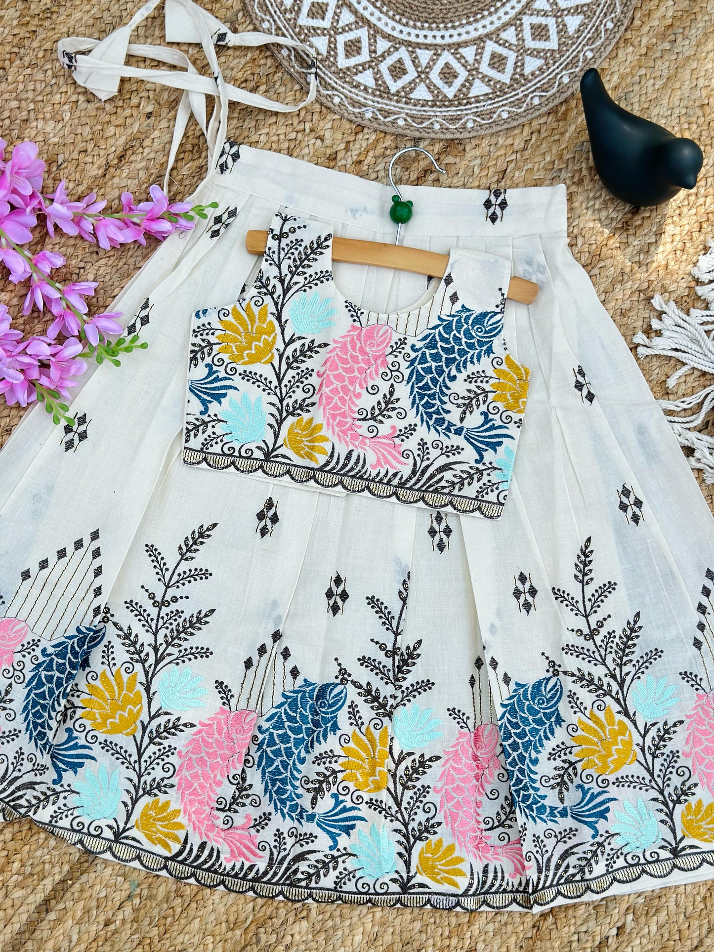 Exquisite Premium Cotton Fabric work Lahenga with Top for kids