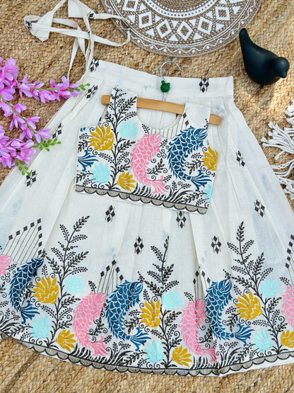 Exquisite Premium Cotton Fabric work Lahenga with Top for kids