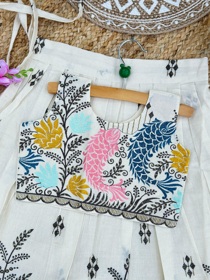 Exquisite Premium Cotton Fabric work Lahenga with Top for kids