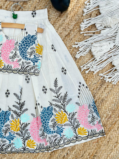 Exquisite Premium Cotton Fabric work Lahenga with Top for kids