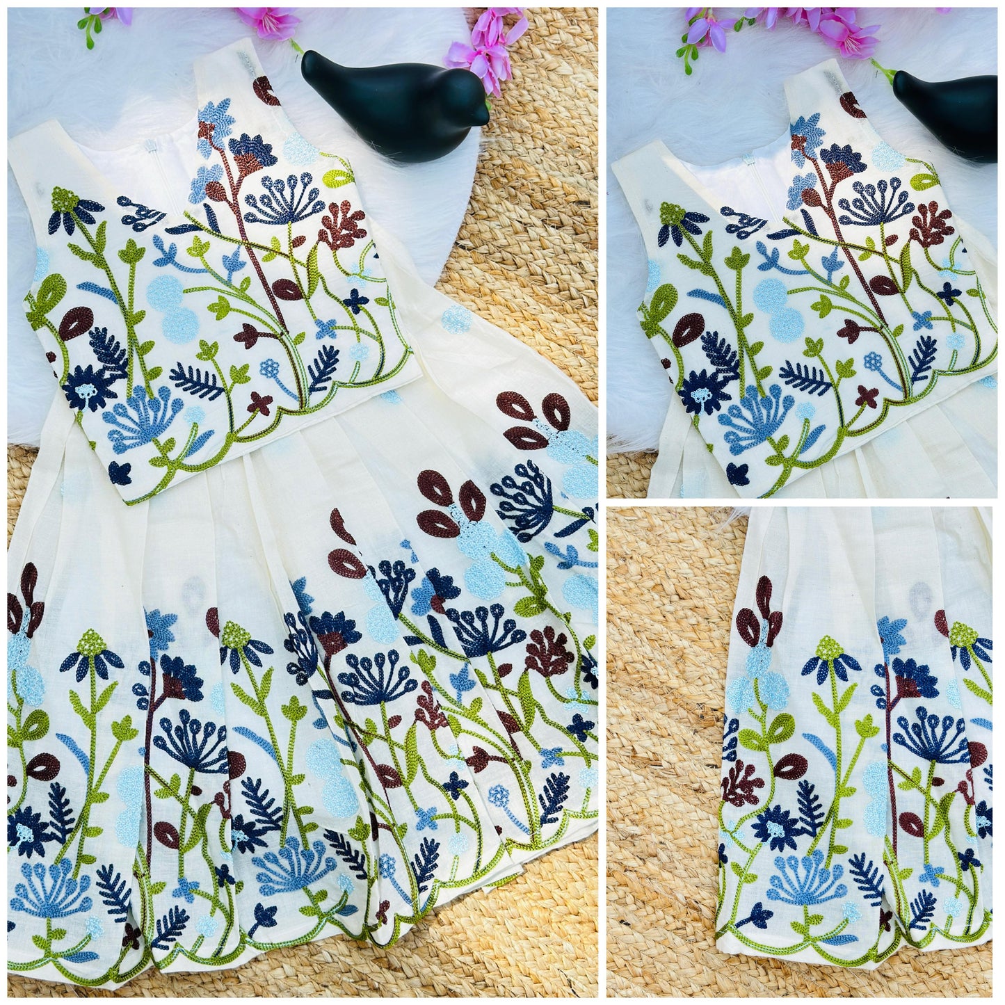 Stunning Pure Cotton Fabric Chain work Embroidery Lahenga Choli