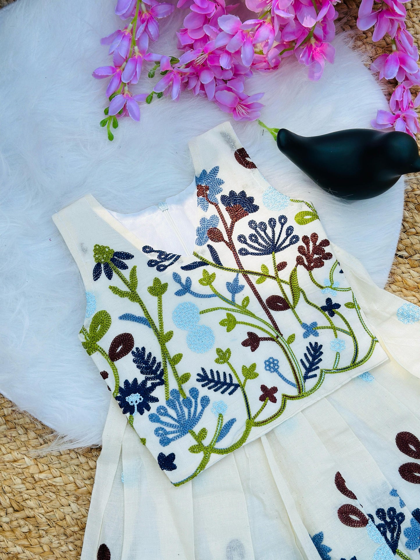 Stunning Pure Cotton Fabric Chain work Embroidery Lahenga Choli