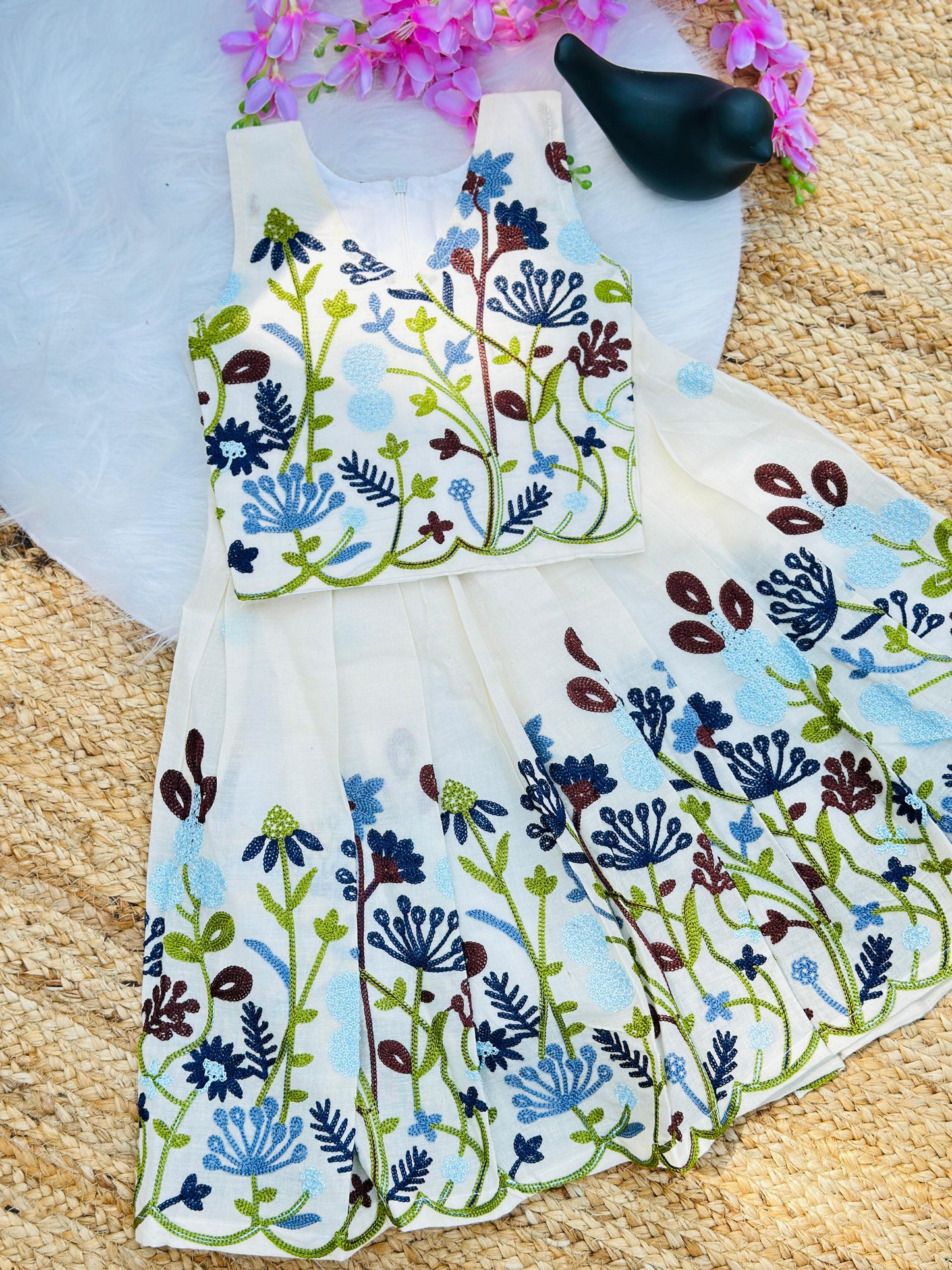 Stunning Pure Cotton Fabric Chain work Embroidery Lahenga Choli