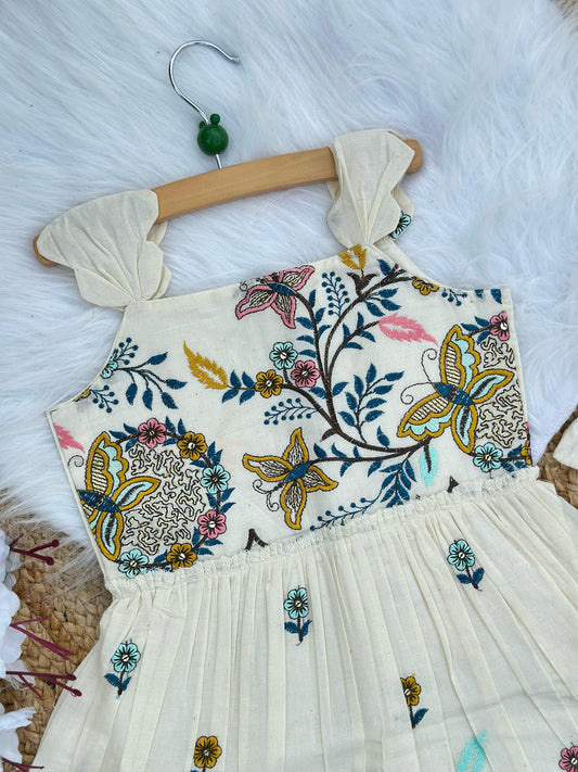 Exquisite Embroidery Work on Khadi Cotton Fabric Kids Frock