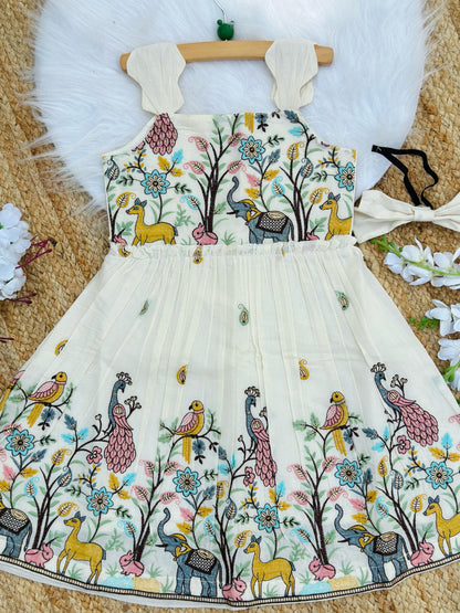 Byzantine Embroidery Work on Pure Khadi Cotton Fabric Kids Frock
