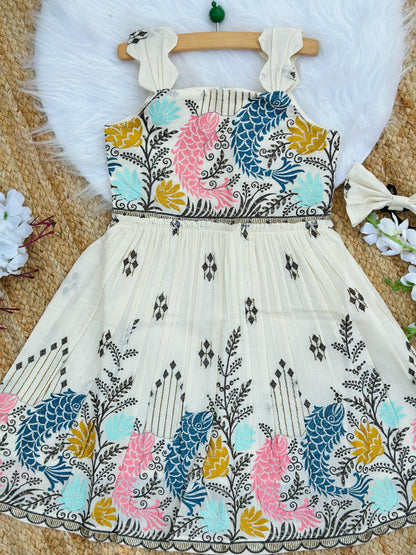 Pearlesecnt Embroidery Work on Khadi Cotton Fabric Kids Frock
