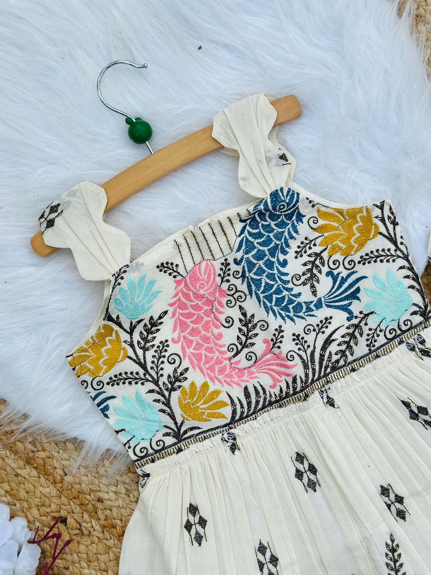 Pearlesecnt Embroidery Work on Khadi Cotton Fabric Kids Frock