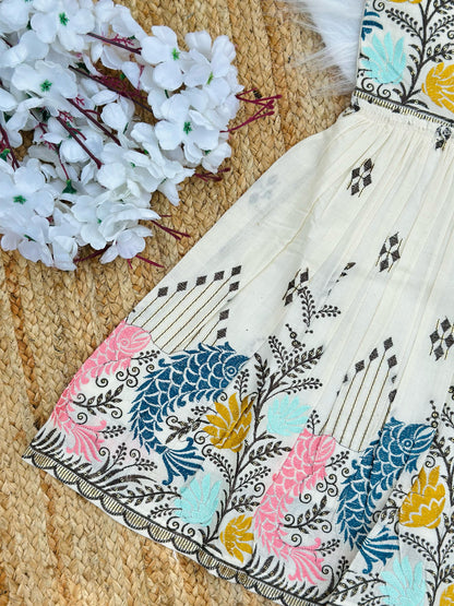 Pearlesecnt Embroidery Work on Khadi Cotton Fabric Kids Frock