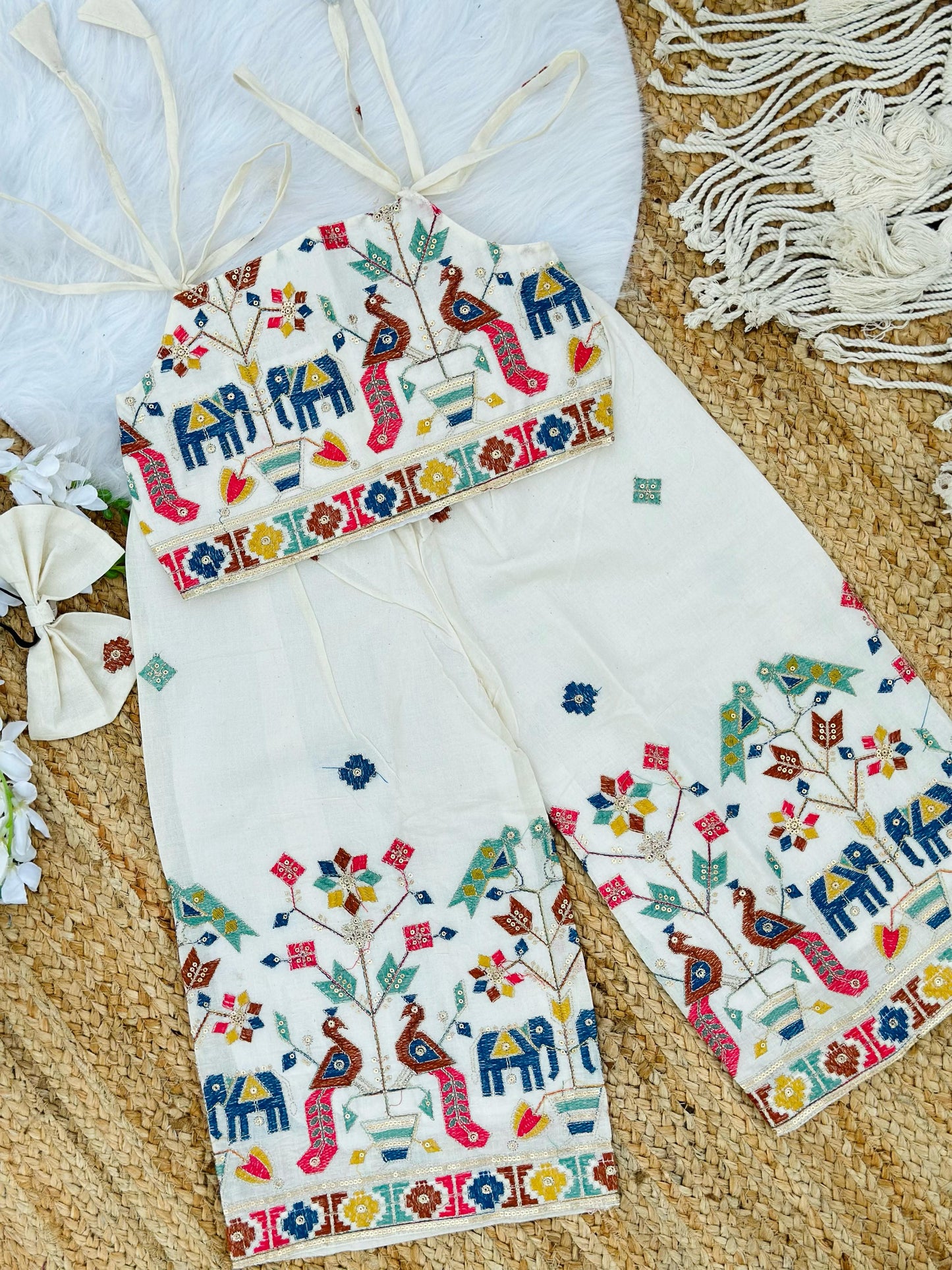 Blossam Embroidery Work on Khadi Cotton Fabric Kids Cord-Set