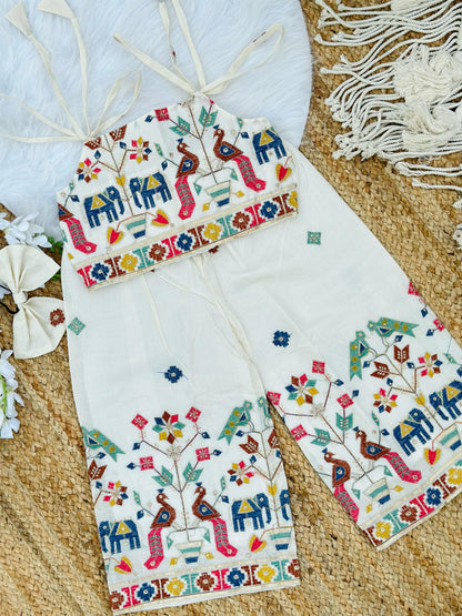 Blossam Embroidery Work on Khadi Cotton Fabric Kids Cord-Set