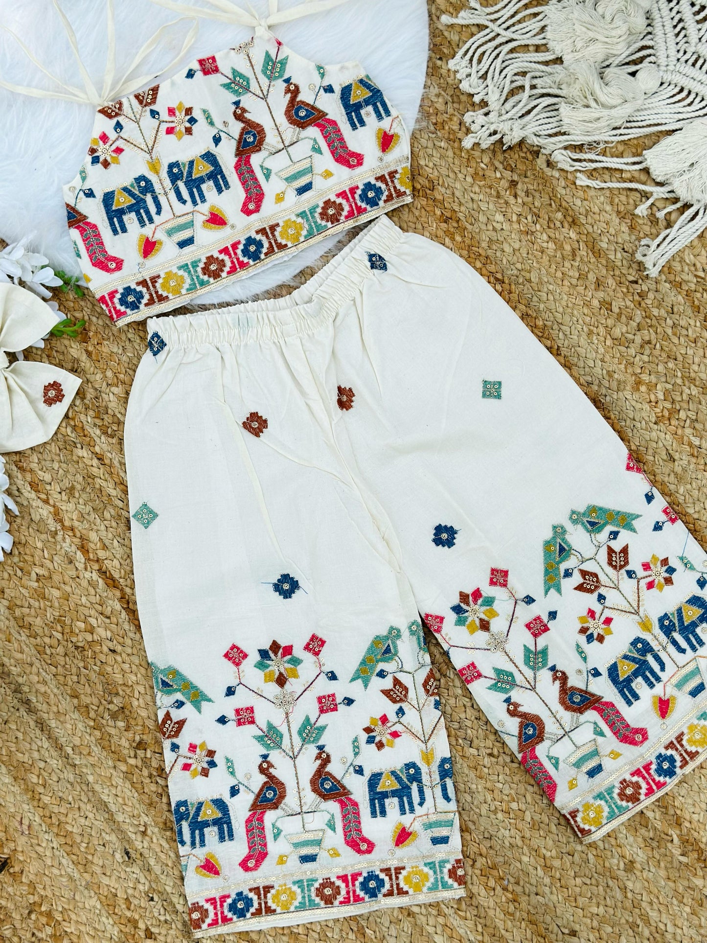 Blossam Embroidery Work on Khadi Cotton Fabric Kids Cord-Set