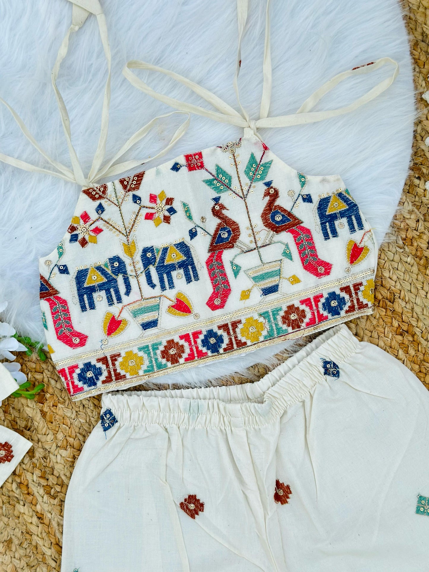 Blossam Embroidery Work on Khadi Cotton Fabric Kids Cord-Set