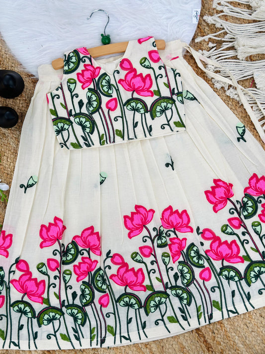 Trending Pure Cotton Fabric Chain work Embroidery Lahenga Choli