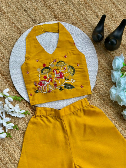 Trending Premium Pure Cotton Fabric With Hand Work Kids Cord-Set