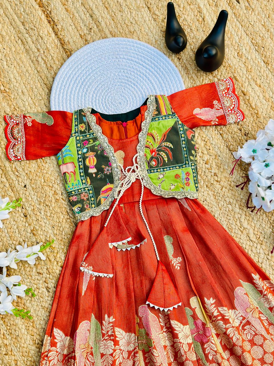 Elegant  Dola Silk Fabric Coti Gown for Girls