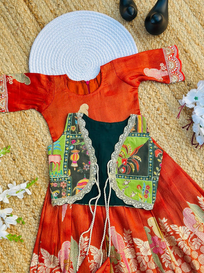 Elegant  Dola Silk Fabric Coti Gown for Girls