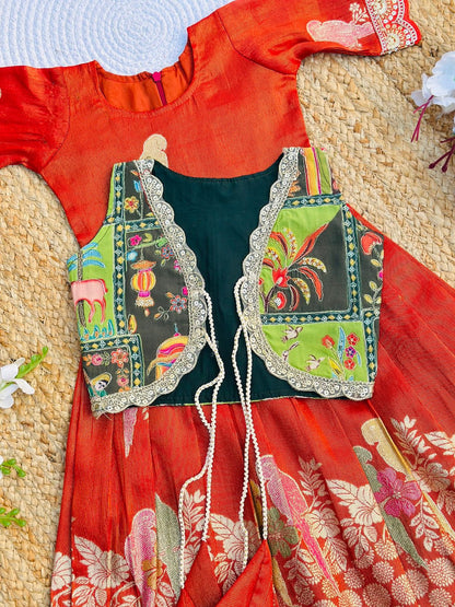 Elegant  Dola Silk Fabric Coti Gown for Girls