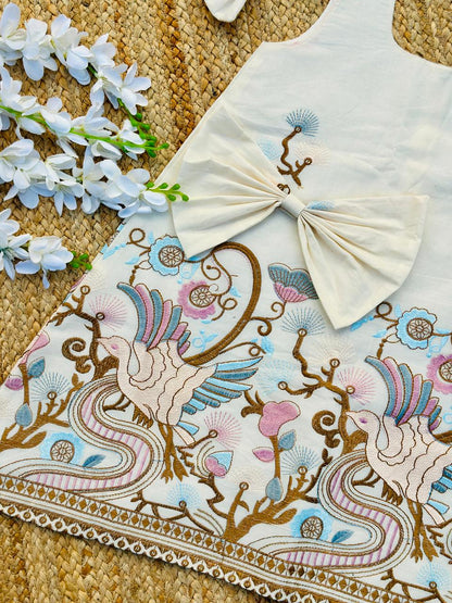 Super Hit Embroidery Work on Pure Khadi Cotton Fabric Kids Frock