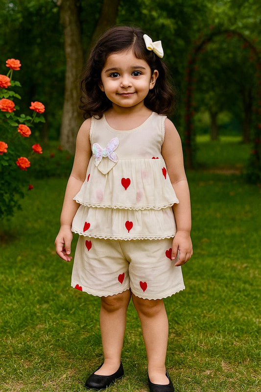 Adorable Premium Cotton Heart Embroidered Kids Cord Set