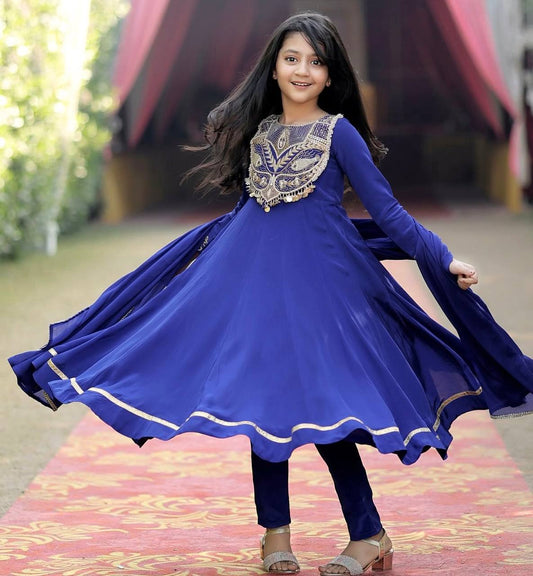 Sophisticated Blue Anarkali Suit for Little Princesses