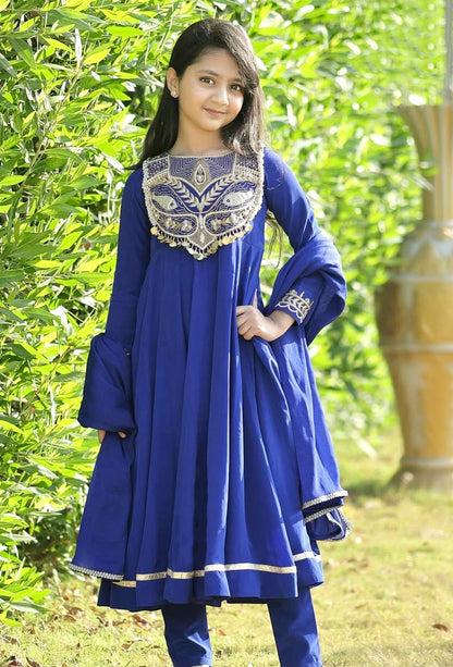Sophisticated Blue Anarkali Suit for Little Princesses