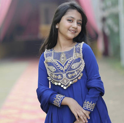 Sophisticated Blue Anarkali Suit for Little Princesses