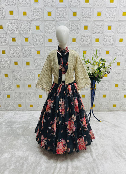 Black Georgette Lehenga Choli With Print