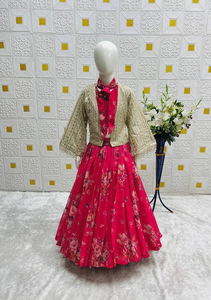 Pink Georgette Lehenga Choli With Print