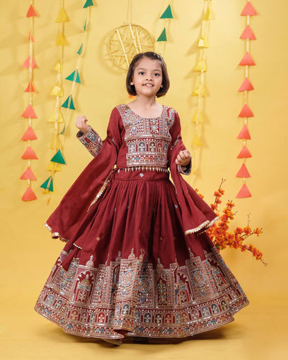 Little Queen’s Maroon Lehenga Set