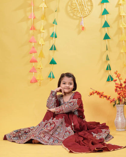 Little Queen’s Maroon Lehenga Set