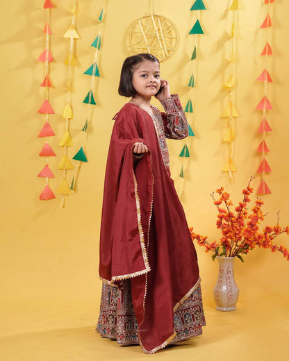 Little Queen’s Maroon Lehenga Set