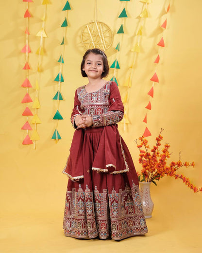 Little Queen’s Maroon Lehenga Set