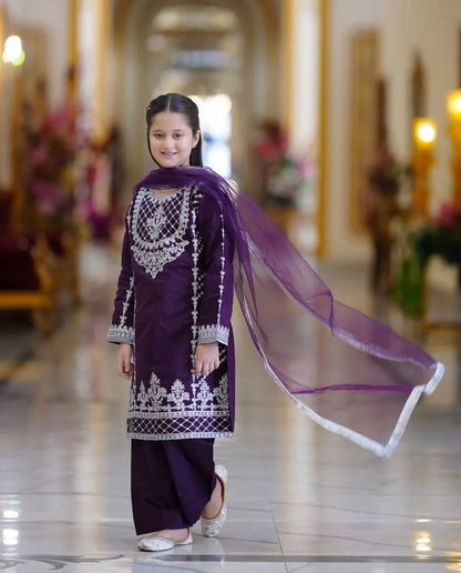Royal Elegance: Deep Purple And Red Embroidered Plazo Set