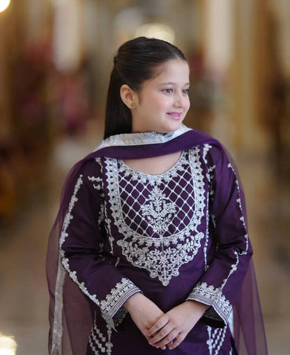 Royal Elegance: Deep Purple And Red Embroidered Plazo Set