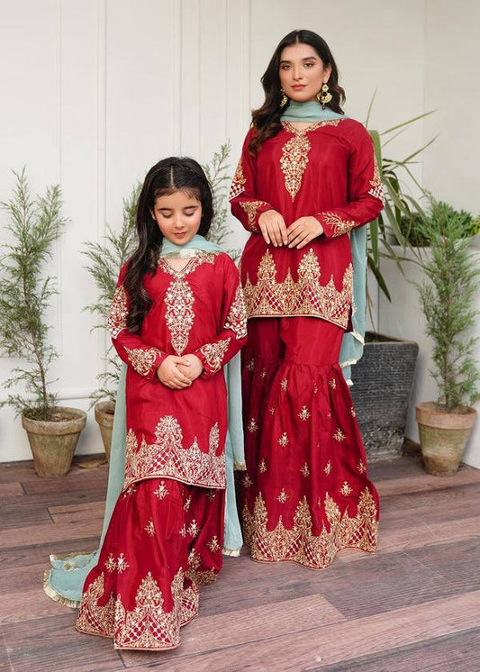 Zariya Red Mother-Daughter Sharara Set
