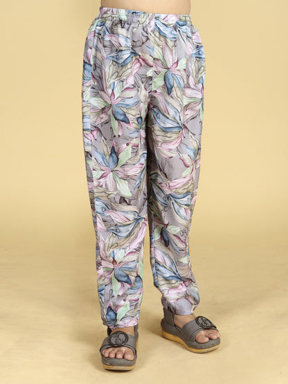 Festive Floral Kurti Pant Set with Pink Dupatta