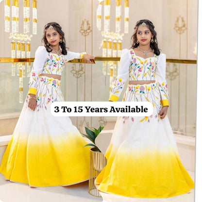 Mehfil Magic Yellow-White Embroidered Lehenga Set
